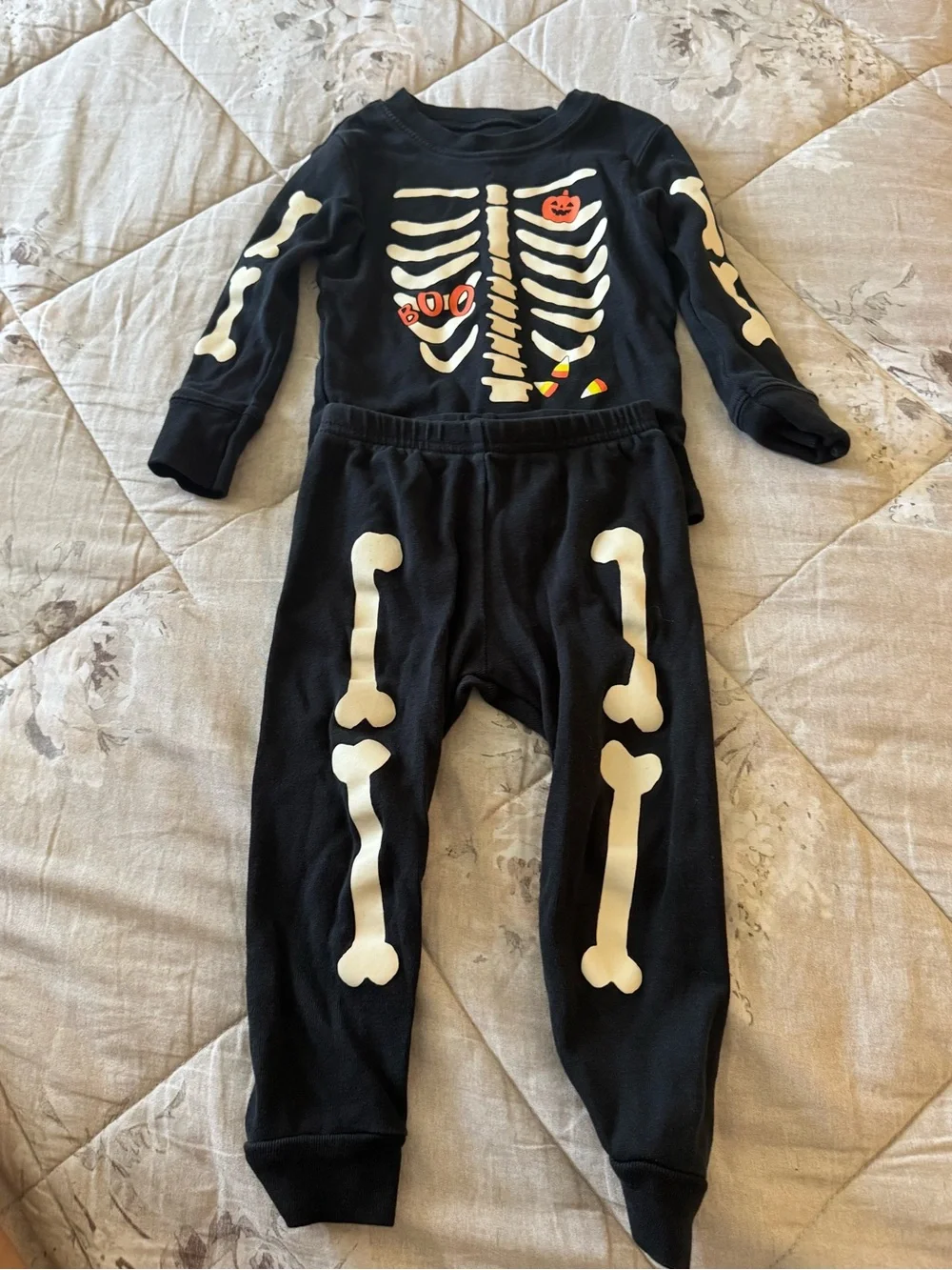 Carter's Black Pajama Set with White Skeleton and Candy Corn Accents - Picture 1 of 4